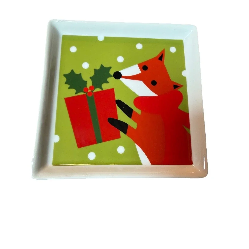 Crate & Barrel Joan Anderson 6x6 Square Set of 4 Holiday Appetizer Plates